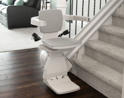 Bruno Elan straight indoor stairlift displaying how rental stairlifts sit at the bottom of a staircase